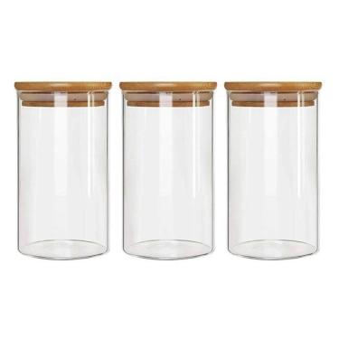 Imagem de Kit 3 Potes Borossilicato Hermético Tampa Bambu 800Ml Class