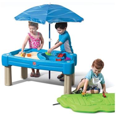 Imagem de Mesa Interativa e Sensoral com Água, Areia e Guarda-Chuva, Ideal para Crianças com 1,5 Anos ou Mais, Step2, Azul.