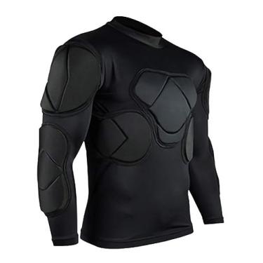 Imagem de Qike Camisa masculina de manga comprida acolchoada para goleiro de futebol, conjunto de equipamentos de proteção para treino para futebol de rúgbi, basquete, paintball, camisa protetora de nervuras