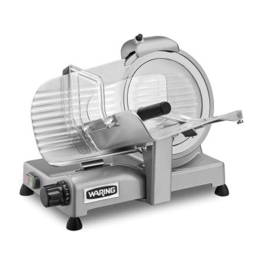 Imagem de Fatiador de Frios com Trava de Segurança, Base de Alumínio Fundido Durável e Plugue de 5 a 15 Fases, 110V, Waring WCS250SV, Prata