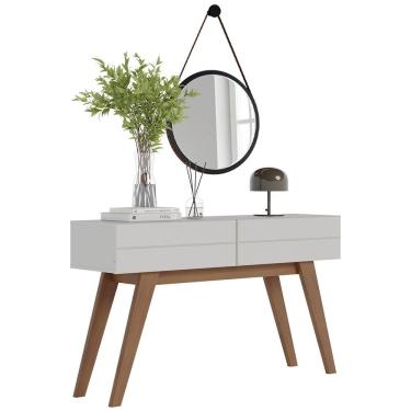 Imagem de Aparador Para Sala Rebeca Com Espelho Adnet 67cm C05 White/Freijó - Mpozenato