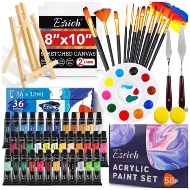Imagem de Acrylic Kit de Pintura Conjunto Artístico com 75 Peças, Inclui 36 Tintas, ESRICH 36color bxb set, Preto
