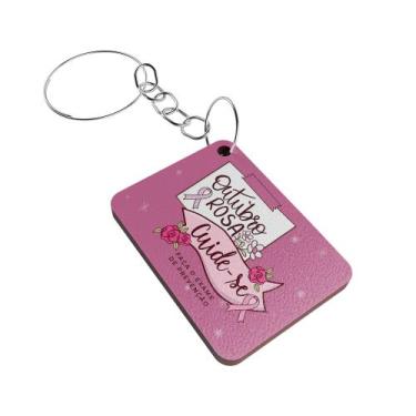 Imagem de Kit50 Chaveiros MDF Outubro Rosa Coração Campanha de Prevenção - Signm