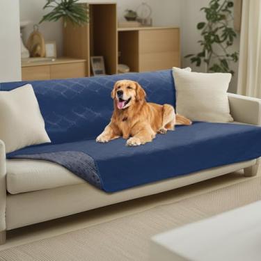 Imagem de Luciphia Capa de sofá 100% à prova d'água para cães, antiderrapante, protetor de sofá para cachorro, gato, cobertor com parte inferior antiderrapante, azul marinho, 132 x 203 cm