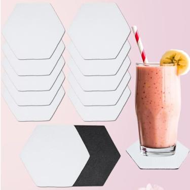 Imagem de 10 peças de porta-copos hexagonais de sublimação tapete de copo de borracha impressão de transferência de calor para decoração de cozinha doméstica (10 x 9 x 0,30 cm) branco
