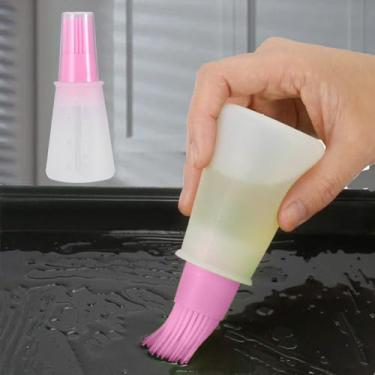Imagem de 2 pincéis de garrafa de óleo de silicone, pincéis de cozimento para pastelaria para churrasco, escova de garrafa de molho de óleo para churrasco (rosa)