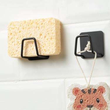 Imagem de Pacote com 2 ganchos adesivos de cozinha de aço inoxidável – Perfeito para pendurar esfregões, panos de prato e coadores (preto)