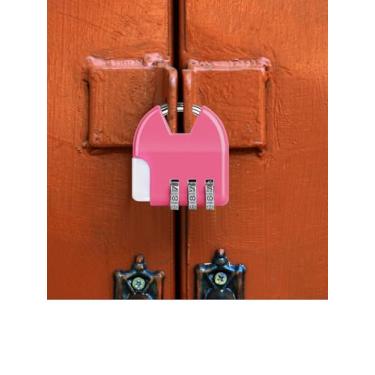 Imagem de Cadeado de combinação de 3 dígitos ao ar livre para escola, academia, esportes, armário, cerca, caixa de ferramentas, armazenamento de ferrolho rosa