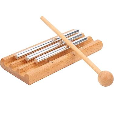 Imagem de RiToEasysports Sinos de de 3 Polos, Instrumento Educacional de Percussão de Xilofone para Crianças, Sino de Martelo de Tambor de Tom Claro para Talento Musical, Cor de Madeira