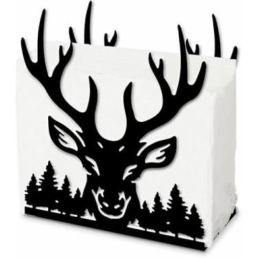 Imagem de Suporte de guardanapo de veado para mesas de árvore de floresta suporte de guardanapo de metal de mesa suporte de papel de coquetel suporte de guardanapos de pano rústico para cozinha casa de fazenda