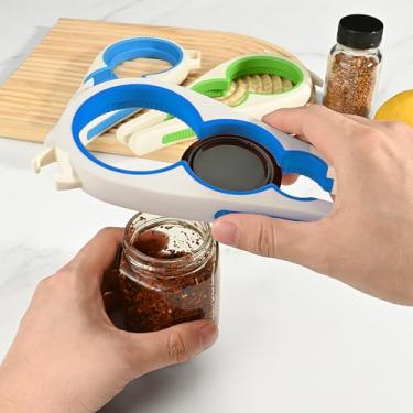 Imagem de Abridor de latas 5 em 1 com alça antiderrapante, abre bebidas de cerveja, latas de refrigerante e tampas de garrafa - Ferramenta abridor de pote Mutil para mãos fracas e idosos com artrite (azul)