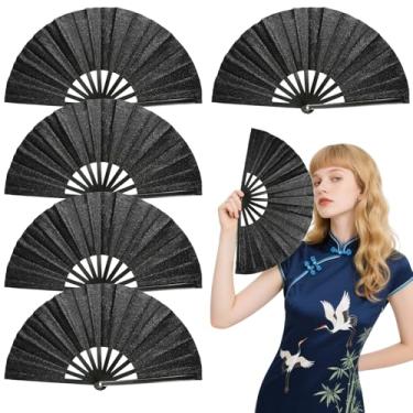 Imagem de patscorai 6 peças grande ventilador dobrável em massa estourando palmas de festa botas clássicas pretas no chão leque de mão para dança linha festival de verão clube