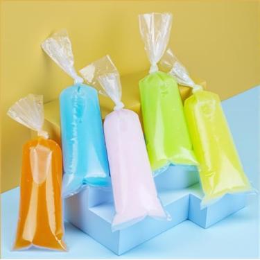 Imagem de 50 sacos descartáveis para picolé com fecho de zíper – moldes de picolé à prova de vazamento para smoothies faça você mesmo, sorvete caseiro (boca fixa)