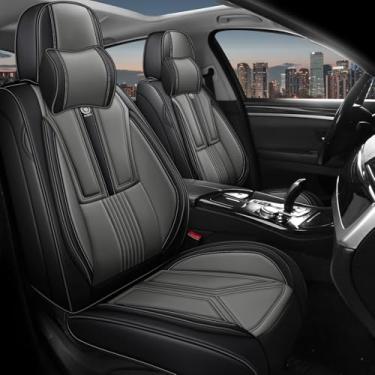 Imagem de Conjunto completo de capas de assento de carro para Jeep Patriot 2010-2017, capa de assento de couro napa cobertura total protetor de assento à prova d'água (preto e cinza, 5 assentos de luxo)