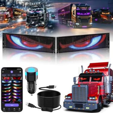 Imagem de 2 peças de luz de olhos de diabo para carros, olhos de LED para caminhão (92 mm x 374 mm), placa de corrida programável, placa de luz personalizada para carro, caminhão, texto, grafite, aplicativo