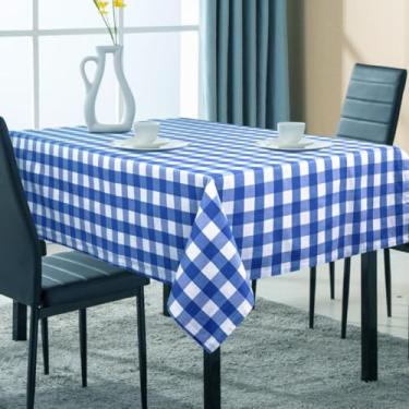 Imagem de UNIQINNOW Toalha de mesa retangular Buffalo Check tecido resistente 100% algodão - capa de mesa de jantar lavável - ideal para jantar, casamento, Natal, uso diário, linho de mesa, 132 x 187 cm, azul