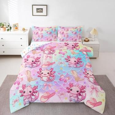 Imagem de Jogo de cama casal fofo com estampa de tritão do oceano azul, botas de caubói ocidental, chapéu de vaqueira, para crianças, meninas, meninos, gradiente, laço rosa, escama de peixe, decoração de quarto
