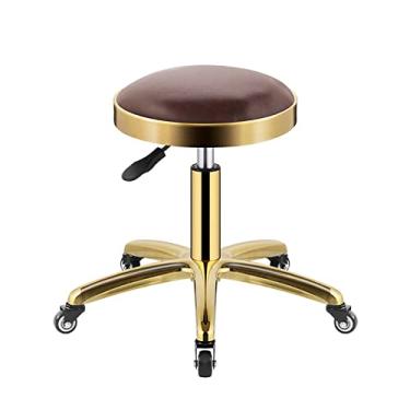 Imagem de BSNANCA Banqueta redonda de couro PU ajustável em altura banqueta giratória para trabalho SPA Salão com rodas Cadeira de escritório, F (F) (E)