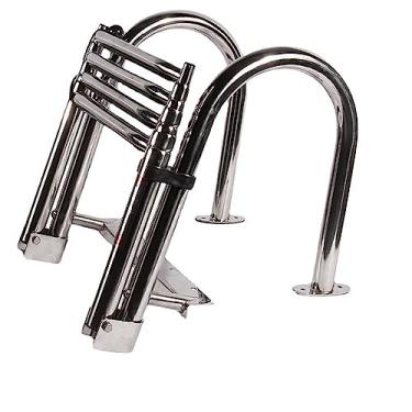 Imagem de Escada dobrável para barco com 4 degraus de aço inoxidável escada telescópica plataforma superior de aço inoxidável dobrável para doca (316)