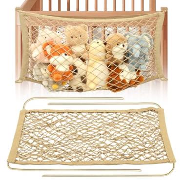 Imagem de Pacote com 2 redes de armazenamento para animais de pelúcia, organizador de brinquedos de cabeceira, parede e teto, exibição de armazenamento de pelúcia para quarto de crianças, sala de jogos