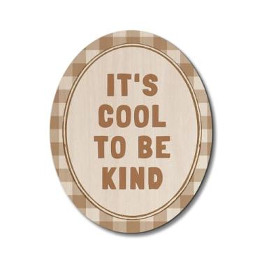 Imagem de Dilemat Arte de parede oval Dceor para quarto de crianças, decoração de arte de parede de berçário, It's Cool to Be Kind Positive placa de madeira xadrez neutra decoração para crianças, berçário