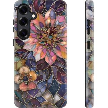 Imagem de Esdot Capa para Samsung Galaxy S24 Plus - Compatível com carregamento sem fio - Silicone macio de camada dupla + capa rígida - Design de flores silvestres - Capa protetora para celular para mulheres e