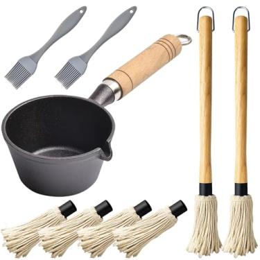 Imagem de Frigideira de ferro fundido para churrasco, conjunto de ferramentas 11 em 1, escovas para molho é adequado para máquinas de bacon, churrasqueiras e fogões, cozinha de acampamento e derretimento de