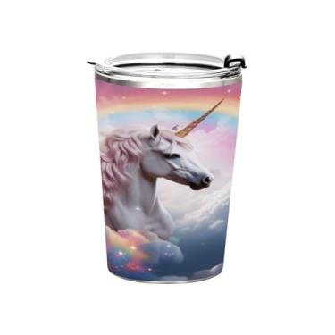 Imagem de Blueangle Copo de 340 g com tampa e canudo, copo de café com água isolada a vácuo de aço inoxidável, caneca de viagem de cavalo celeste, copo térmico para bebidas quentes e frias (426)