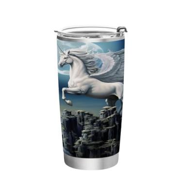 Imagem de Blueangle Copo de 590 ml com tampa e canudo, copo de café com água isolada a vácuo de aço inoxidável, caneca de viagem de cavalo branco, copo térmico para bebidas quentes e frias (14)