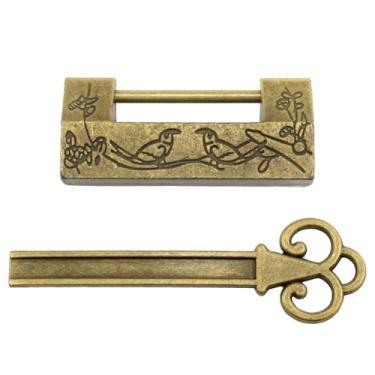 Imagem de XZW Cadeado de caixa de joias vintage, retrô, estampa de flores e pássaros, cadeado com chave para decoração de gavetas de caixa de joias