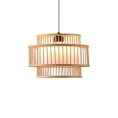 Imagem de Novo pendente de bambu em estilo chinês: decoração para sala de chá zen e hospedagem domiciliar, iluminação retrô para restaurantes/casas de fondue, design artesanal em bambu e rattan (imita