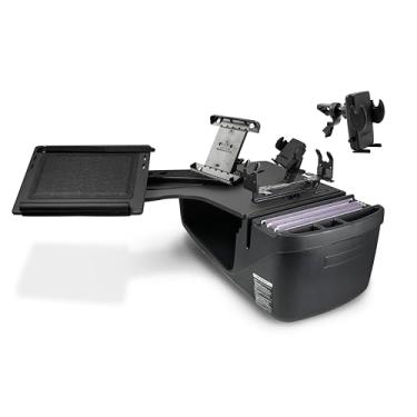 Imagem de AutoExec Alcance o banco traseiro da mesa para a estação de trabalho do seu veículo e escritório móvel, preto, com suporte para telefone, suporte para tablet, suporte de impressora e clipe de