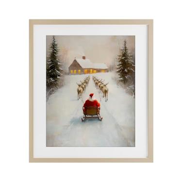 Imagem de Stupell Industries "Santa's Visit Sleigh Ride", Impressão emoldurada sob vidro, marrom, 13 x 16