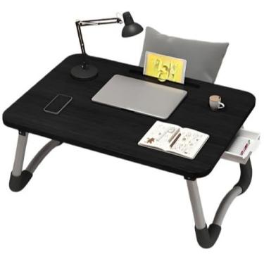 Imagem de Mesa Para Notebook Portátil Dobrável Articulada em Mdf Suporte para Laptop Cama Estudo Porta Tablet(Preto)