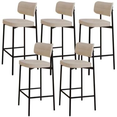 Imagem de Kit 05 Banquetas Alta Bar Cozinha Sala De Jantar Aço Preto Kaira C01 L