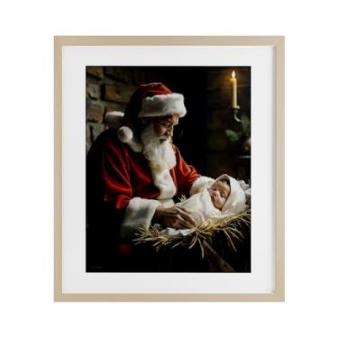 Imagem de Stupell Industries "Papai Noel e bebê Jesus", impressão emoldurada sob vidro, marrom, 13 x 16