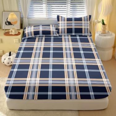 Imagem de Jogo De Lençol 3 Peças Com Elástico Casal Estampado Nao Desbota e Toque Macio Micropercal 400 Fios(Quadriculado)