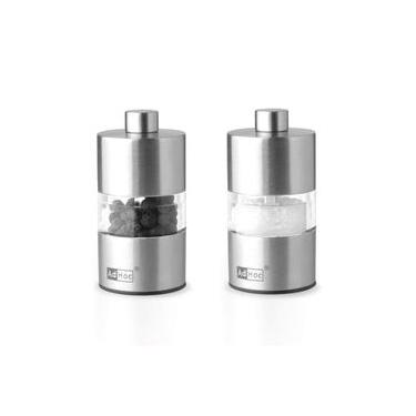 Imagem de Jogo de moedores de pimenta e sal em inox e acrílico AdHoc Minimill 6,2cm 2 peças prata