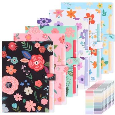 Imagem de EOOUT 6 pastas de arquivo expansíveis com 5 bolsos, pastas de acordeão floral para documentos, organizador de arquivos de plástico tamanho carta A4 com botão de pressão para escola e material de