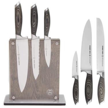 Imagem de Conjunto de Facas em Aço Inoxidável com Bloco de Bancada em Acrílico, 7 Peças, SCHMIDT BROS. SBCBA07PM2, Marrom