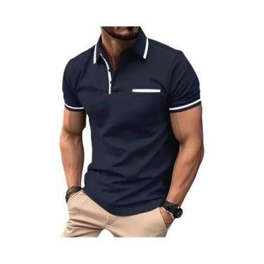 Imagem de Camisa Polo Masculina Leve E Respirável Com Zíper De 1/4, Manga Curta 