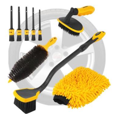 Imagem de Kit Escovas Lava Auto Pinceis Detalhamento Automotivo Completo Resiste