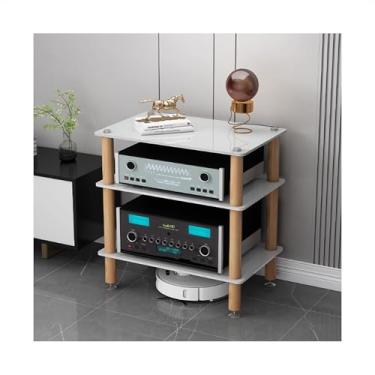 Imagem de Gabinete estéreo AV com suporte de áudio, torre de áudio, vídeo, torre de áudio, toca-discos, gabinete de armazenamento de mídia, para reuniões, sala de estar, sala de gravação (branco, 60 x 40 x 66