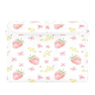 Imagem de Burbuja Caixa de armazenamento de morango com tampa e alças, caixa de armazenamento grande dobrável para prateleiras armário quarto escritório organizador