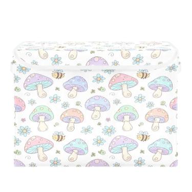 Imagem de Burbuja Caixa de armazenamento de cogumelos com tampa e alças, caixa de armazenamento grande dobrável para prateleiras armário quarto escritório organizador