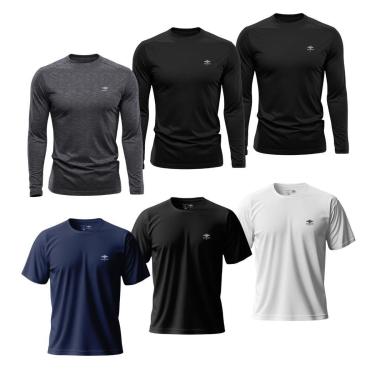 Imagem de Kit Masculino 3 Camisetas Dry Manga Longa e 3 Manga Curta Academia Verão Proteção UV Básicas-Masculino