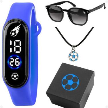 Imagem de Relogio Infantil FuteboL Led + Oculos Sol + Caixa + Colar criança prot