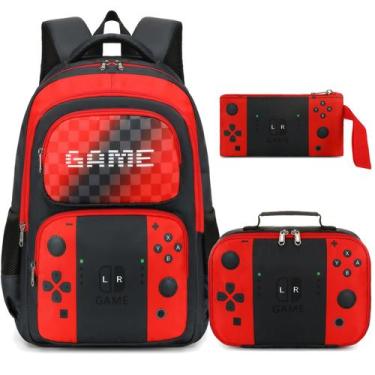 Imagem de Mochila escolar Octsky Game Kids com lancheira vermelha