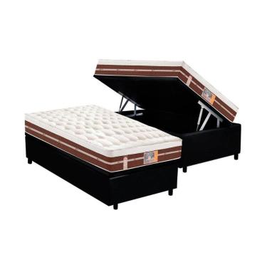 Imagem de Cama Box Baú Solteiro: Colchão Castor Pocket Silver Star Air Híbrido + Base Crc Courano Black