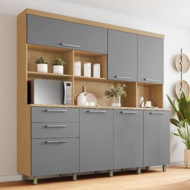 Imagem de Cozinha Compacta Nobreza Nesher 7 Portas 2 Gavetas, Carvalho/Titanio